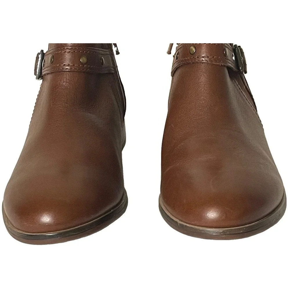 Clarks Trish Strap Women's 7M Dark Tan Leather Ankle Boots Booties NWOB